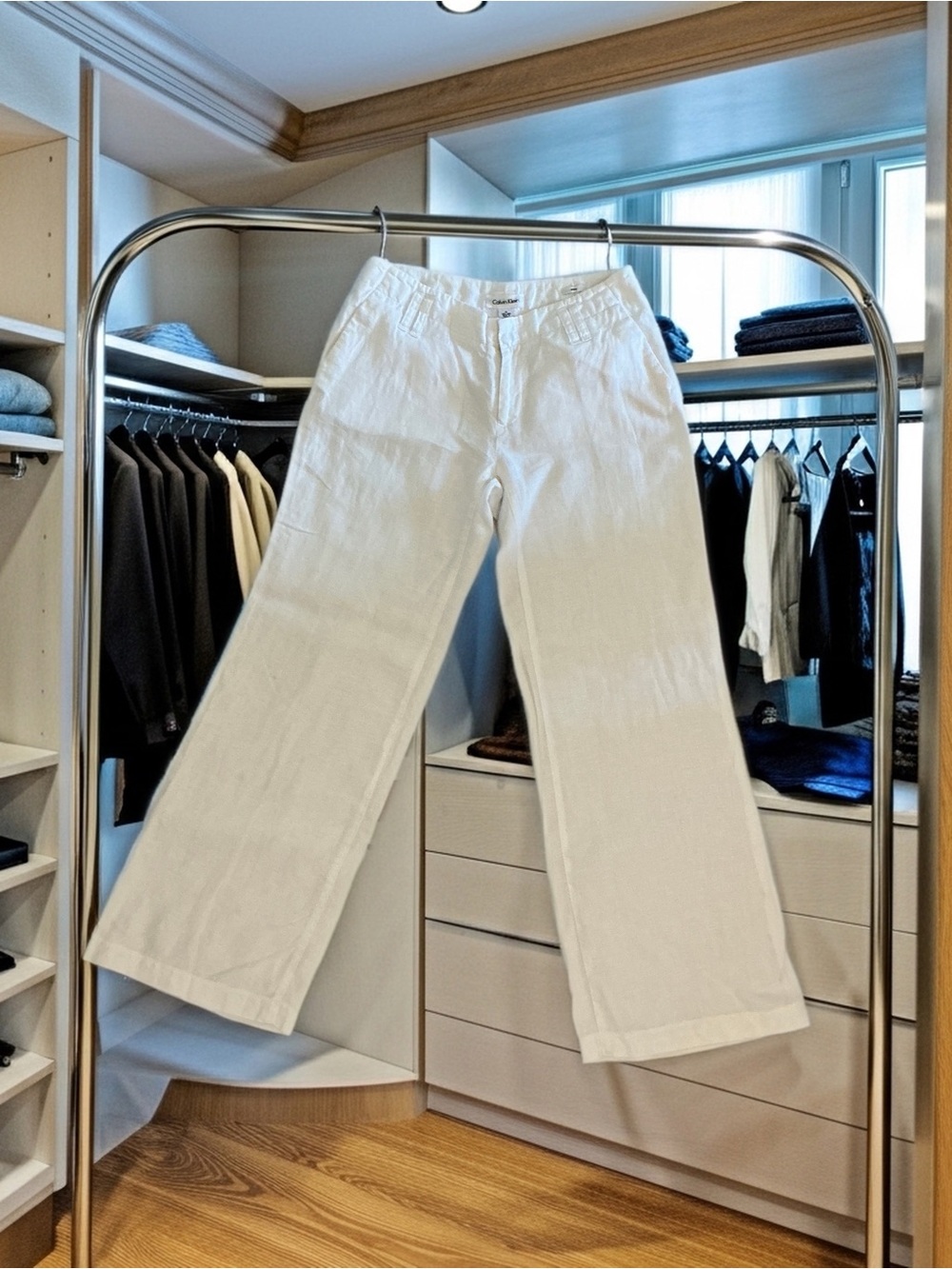 Calvin Klein White 100% Linen Wide Leg Pants Size 0